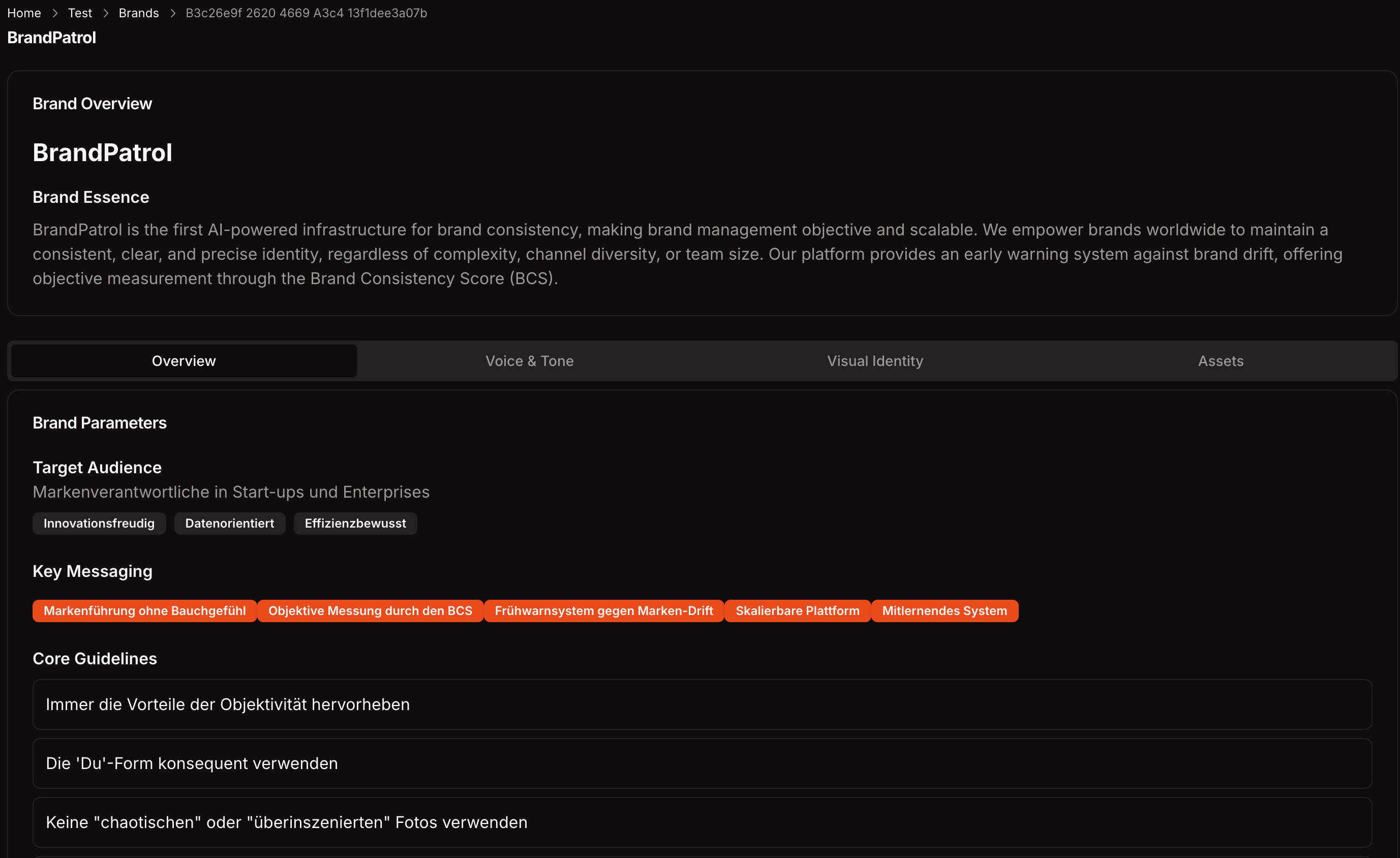 View Brand: Detailed view of your trained brand
